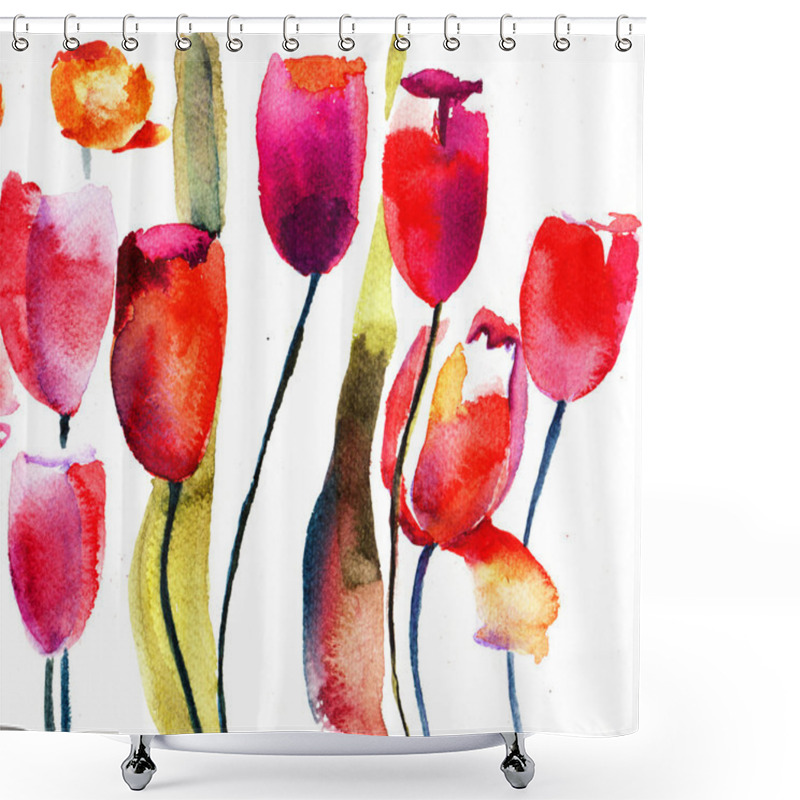 Personality  Red Tulips Flowers Shower Curtains