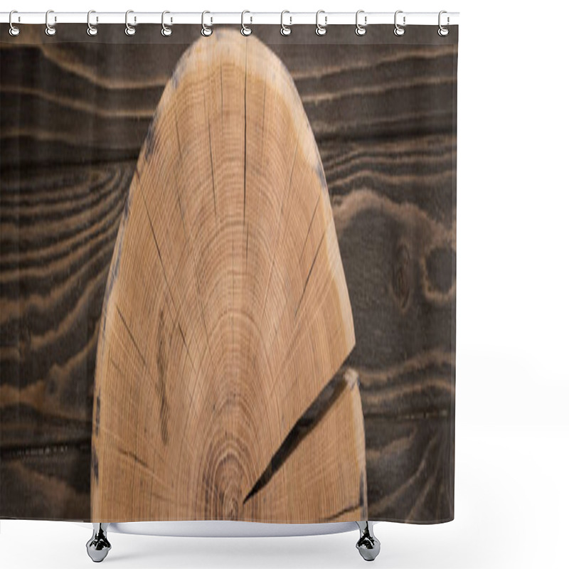 Personality  Panoramic Shot Of Wooden Cutting Board On Brown Table  Shower Curtains