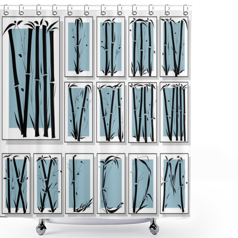 Personality  Bamboo Alphabet(Roman Numerals) Font In Asian Style In Frame(Par Shower Curtains