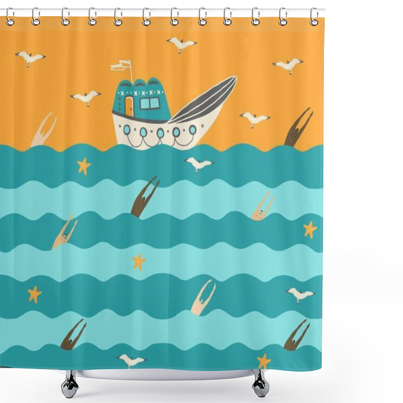 Personality  Ships And People At Sea At Sunset Shower Curtains