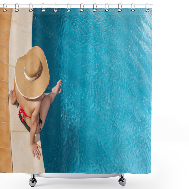 Personality  Woman In Hat Having Sunbathing At The Poolside Shower Curtains