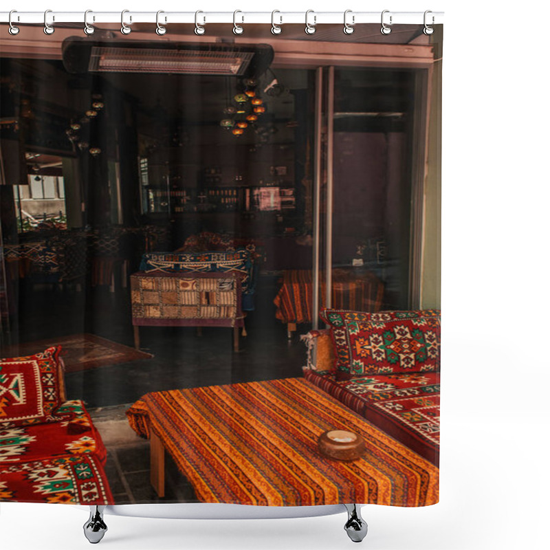 Personality  Sofas And Table With Oriental Ornaments In Outdoors Cafe, Istanbul, Turkey  Shower Curtains