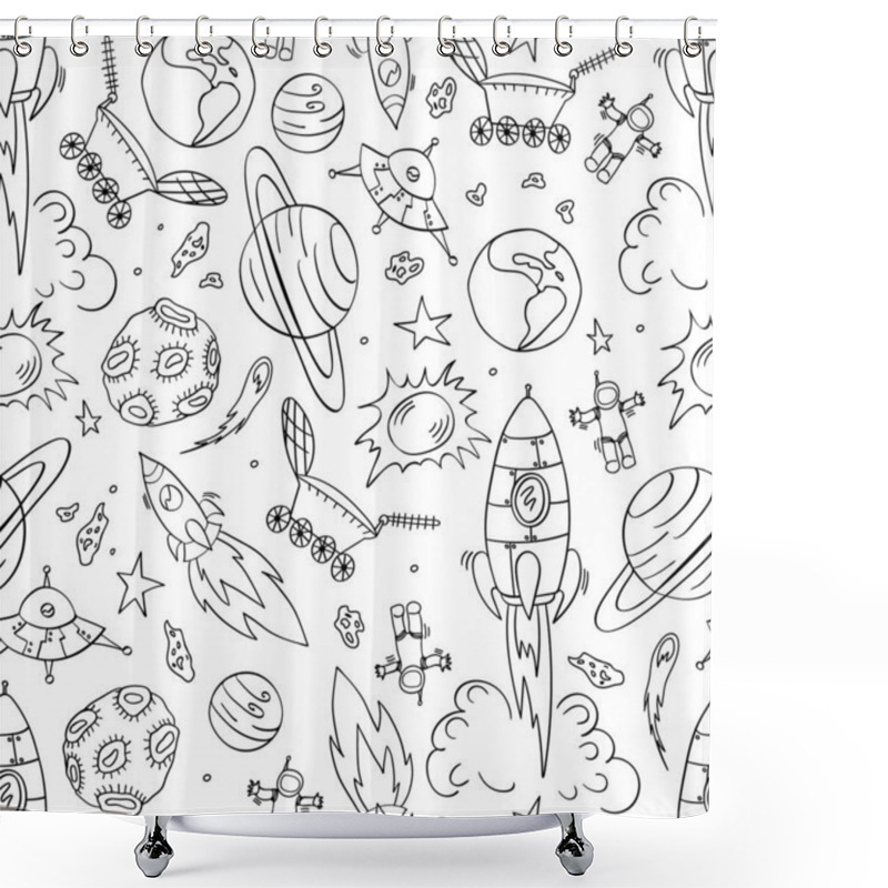 Personality  Seamless Pattern With Hand Drawn Cosmic Elements Shower Curtains