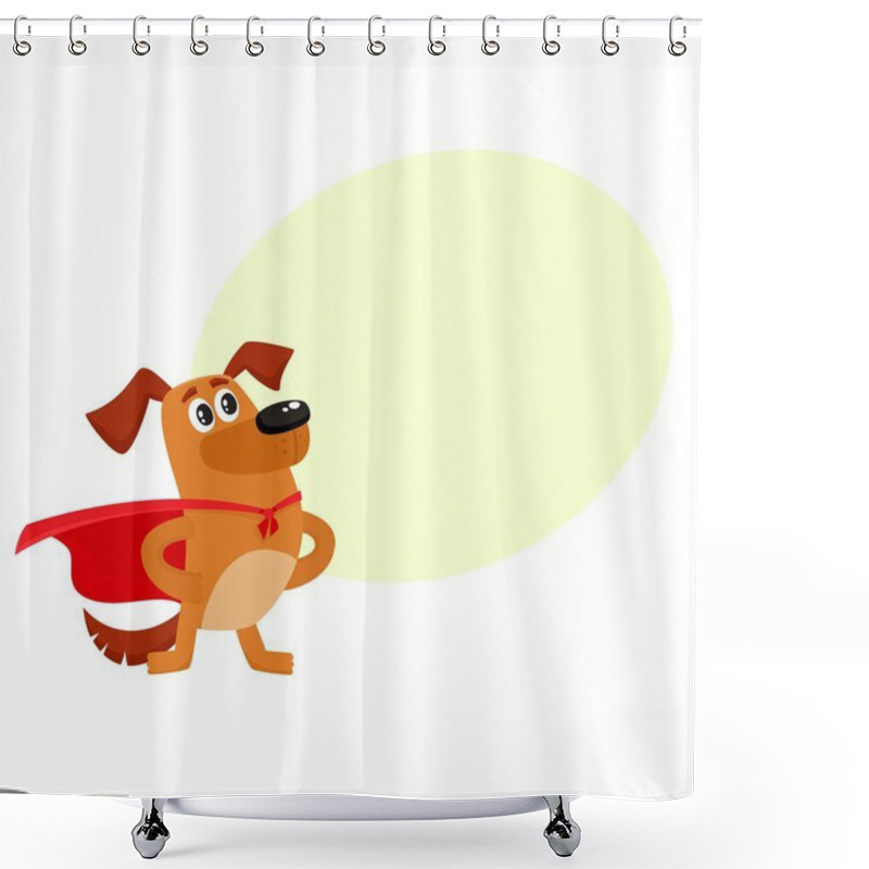 Personality  Funny Dog Character In Red Cape Standing As Hero Shower Curtains