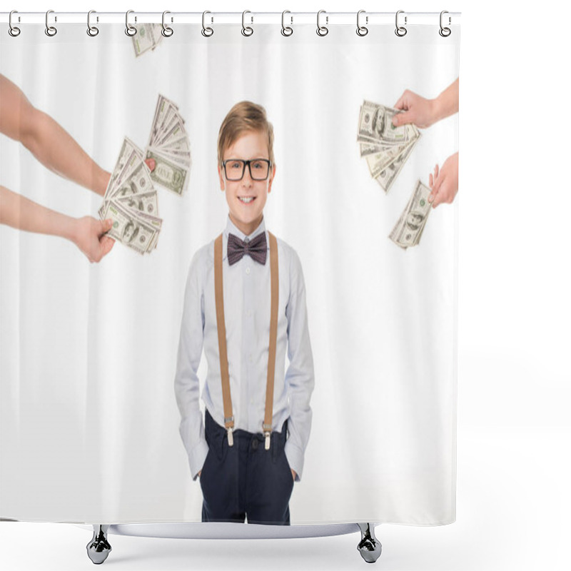 Personality  Little Boy With Dollar Banknotes  Shower Curtains