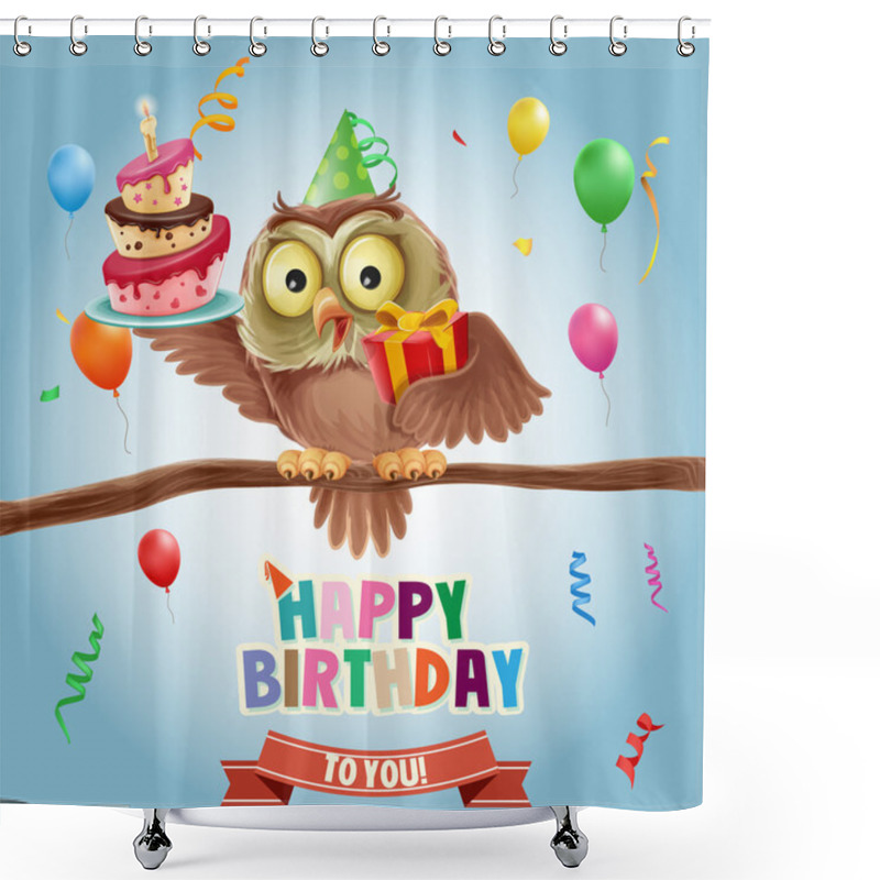 Personality  Happy Birthday Banner With Owl Shower Curtains