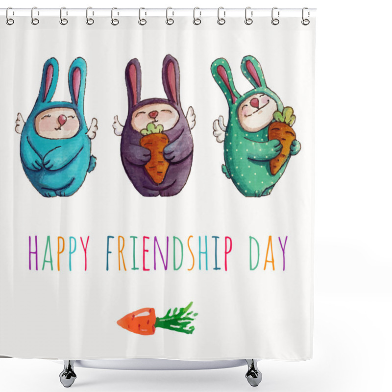 Personality  Happy Friendship Day With Rabbits Shower Curtains