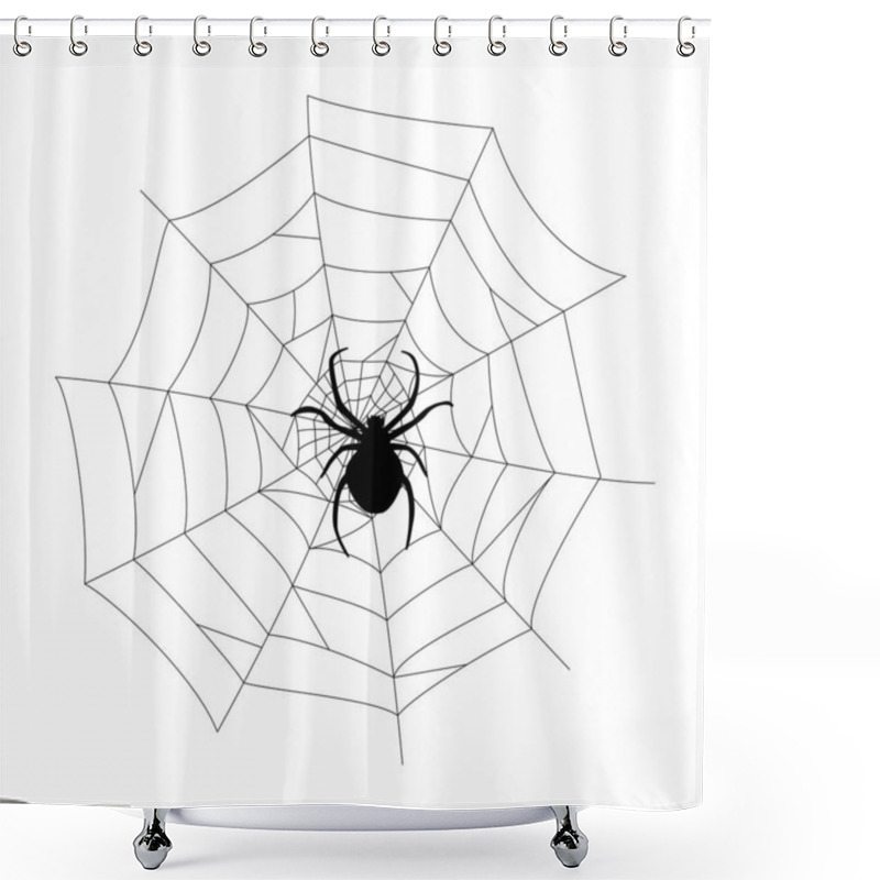 Personality  Black Spider And Cobweb Silhouette. Natural Form, Hand Drawn Image. Simple Isolated Object On The White Background For Halloween, For Party Decoration, Cartoon Spooky Linear Elements Shower Curtains