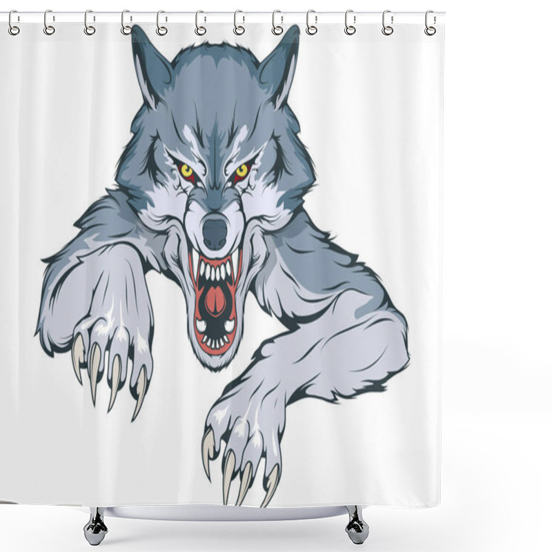 Personality  Gray Wolf Suitable As Logo For Team Mascot, Wild Wolf Drawing Sketch, Wolf Mascot Graphic, Vector Graphic To Design Shower Curtains