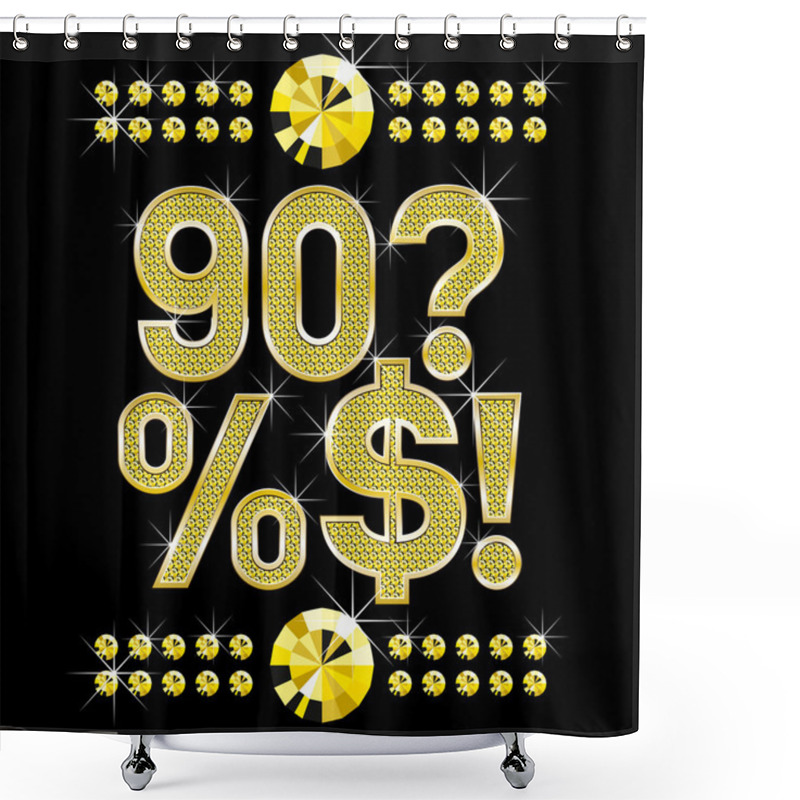 Personality  Golden Metall Diamond Letters And Numbers Big And Small Shower Curtains