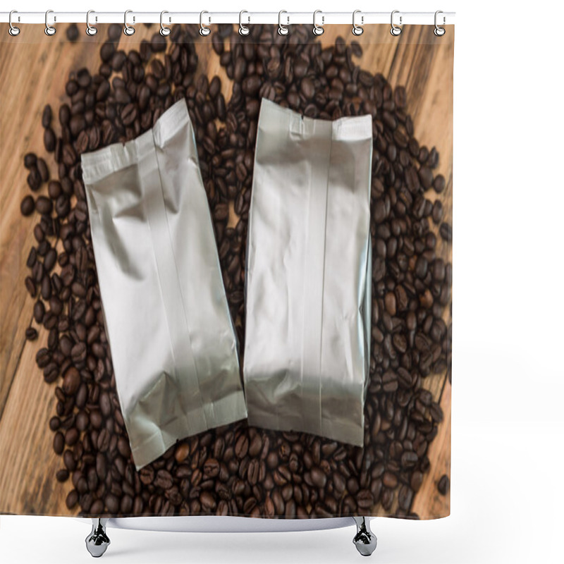 Personality  New Coffee Foil Bag On Wood Table Shower Curtains