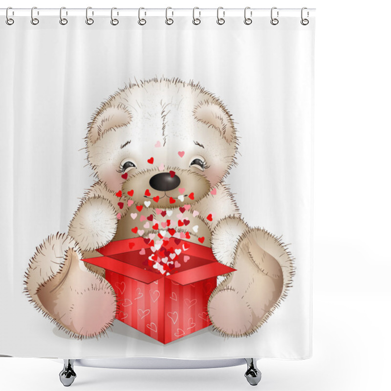 Personality  Happy Bear Got In A Gift Box With Lots Of Hearts Shower Curtains