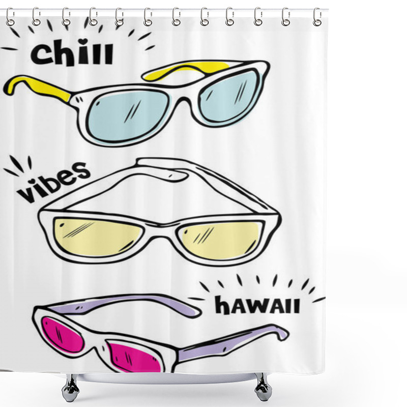 Personality  Doodle Style Sunglasses On Paper Background, Vector Illustration Shower Curtains