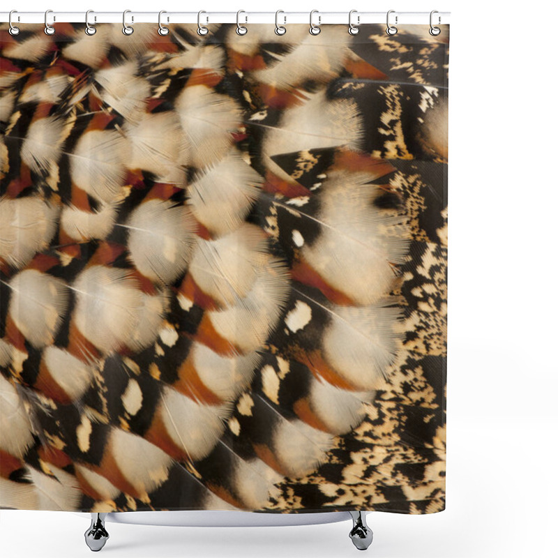 Personality  Close-up Of Cabot's Tragopan Feathers, Tragopan Caboti Shower Curtains