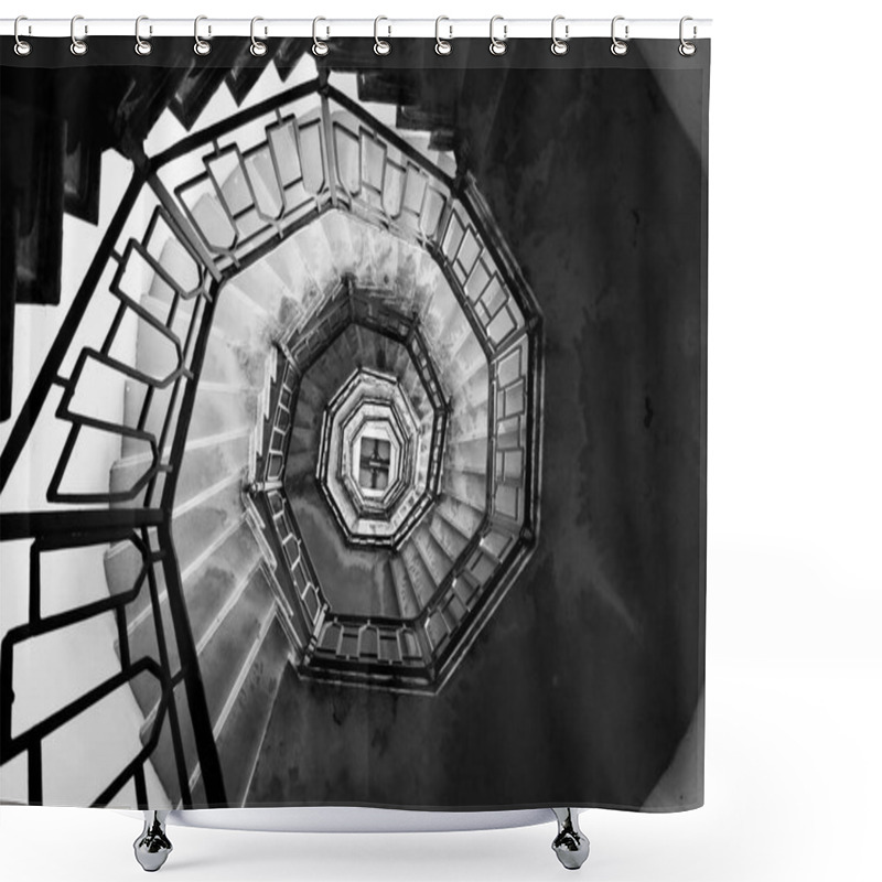 Personality  Spiral Stairs Inside The Lighthouse Seen From Below, Black And White Photography Travel And Architecture In Italy Shower Curtains