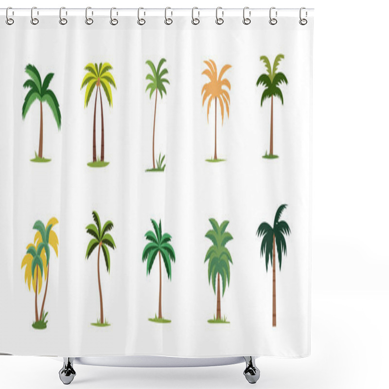 Personality  Cute Palm Tree And Coconut Tree Illustration Set, Collection Of Exotic Plants Flat Vector Image Shower Curtains