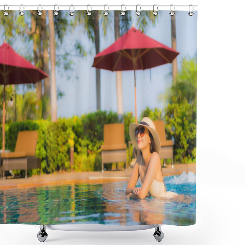 Personality  Portrait Beautiful Young Asian Woman Relax Around Swimming Pool In Hotel Resort For Leisure In Vacation Shower Curtains