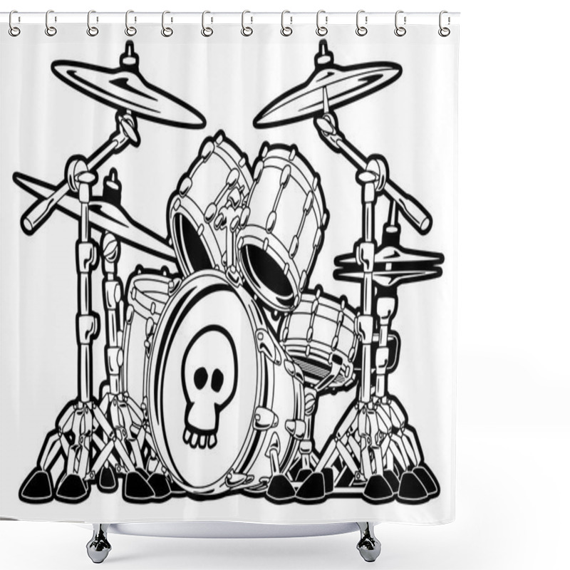 Personality  Rock Drum Set Cartoon Vector Illustration Shower Curtains