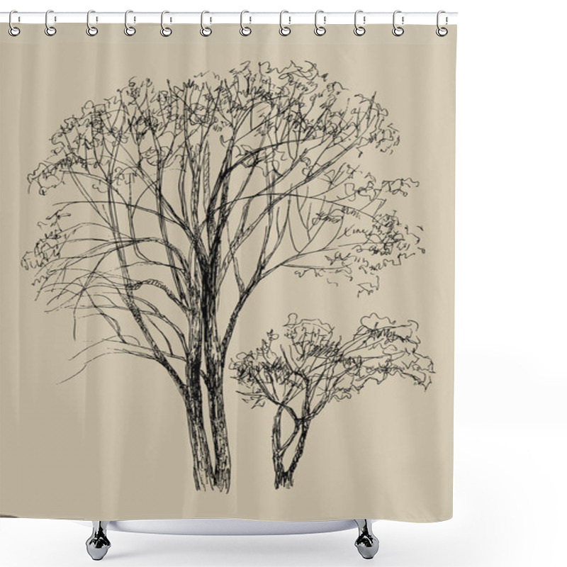 Personality  Hand Drawn Vector Illustration Of Two Tree. Isolated Illustration Engraved Style. Retro Style. Botanical Sketch Shower Curtains