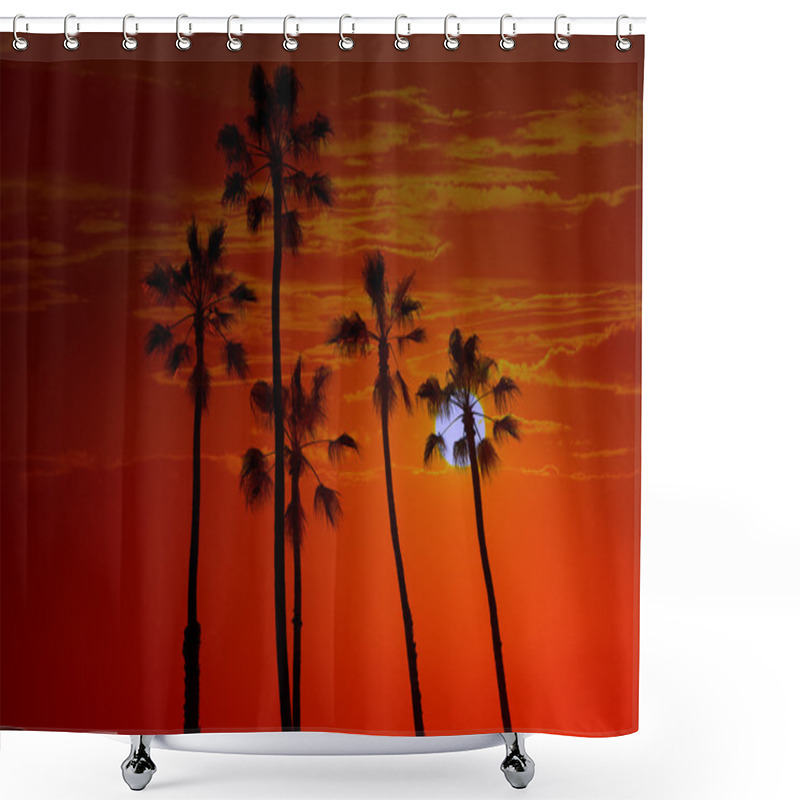 Personality  California High Palm Trees Sunset Sky Silohuette Shower Curtains