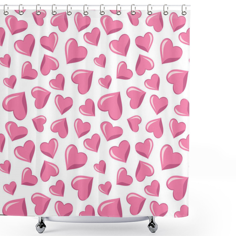 Personality  Seamless Pattern With Pink Hearts In Cartoon Style, Decorative Vector Background, Textile Print, Wallpaper, Decoration. Shower Curtains