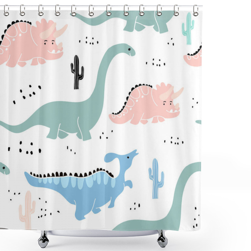 Personality  Cute Dinosaurs Seamless Pattern Shower Curtains