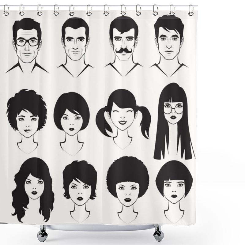 Personality  Eye Lips And Hair, Men And Woman Face Parts, Head Character Shower Curtains