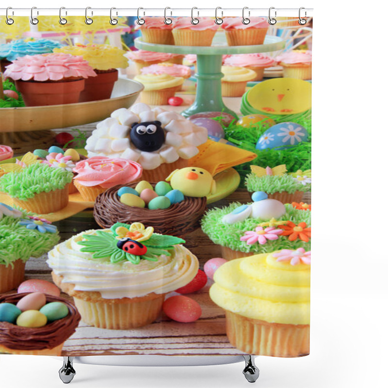 Personality  Easter Cupcakes And Easter Eggs Shower Curtains