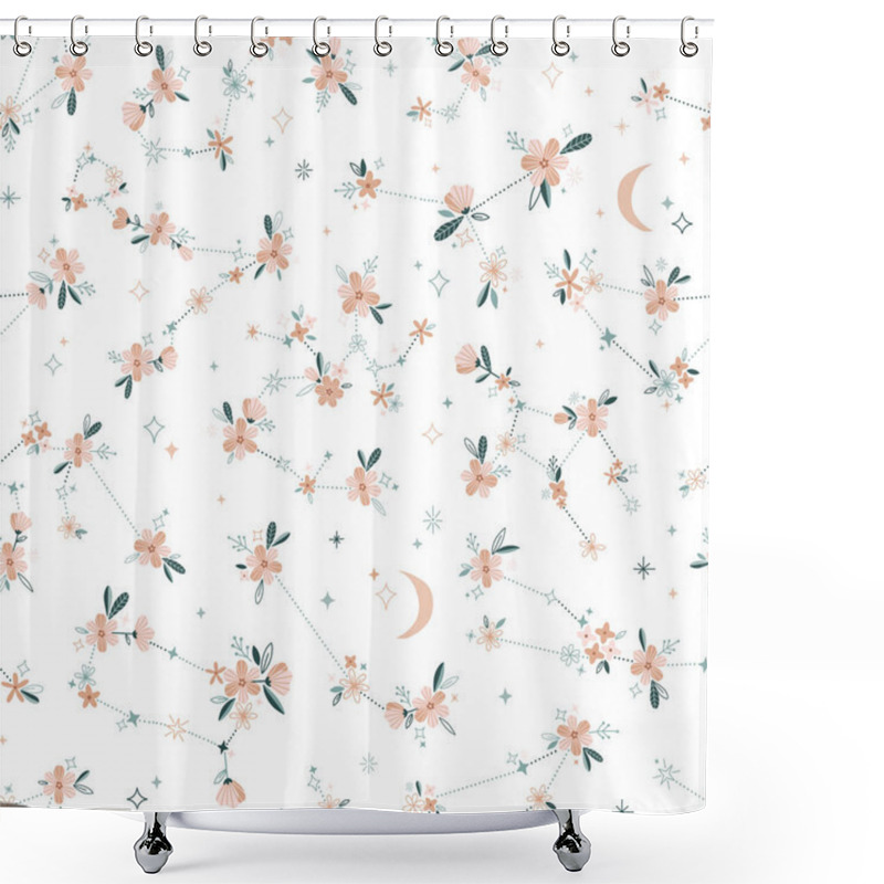 Personality  Ditsy Floral Zodiac Constellation Vector Seamless Pattern Shower Curtains