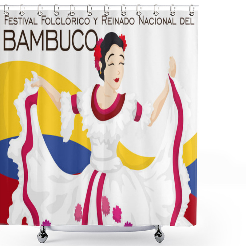 Personality  Beautiful Folkloric Queen Dancing In Traditional Colombian Bambuco Festival, Vector Illustration Shower Curtains