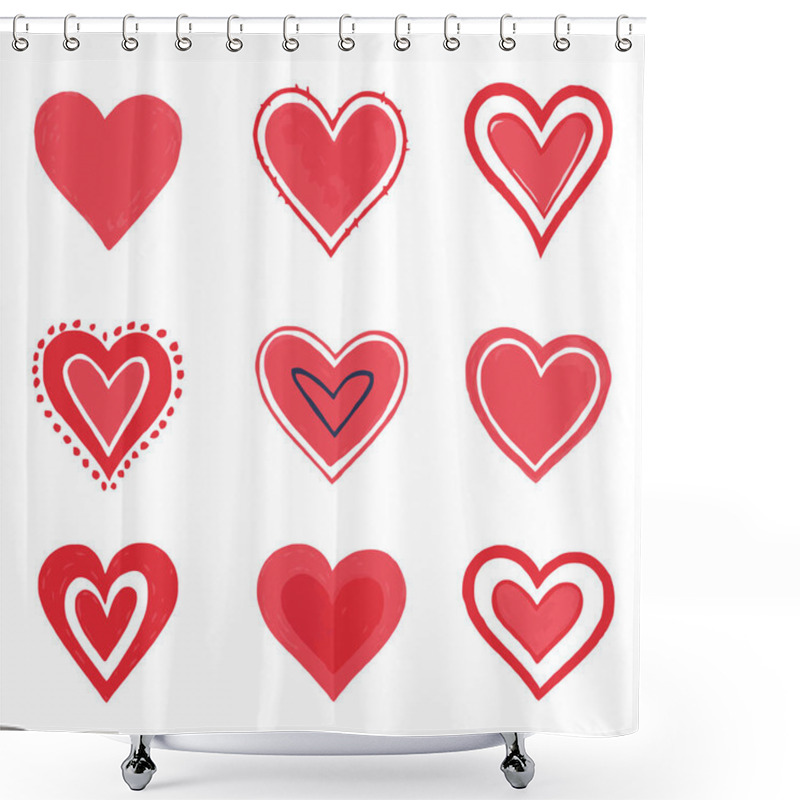 Personality  Heart Icon Collection. Icons Of Hearts In A Flat Style. Heart Doodle Set Shower Curtains