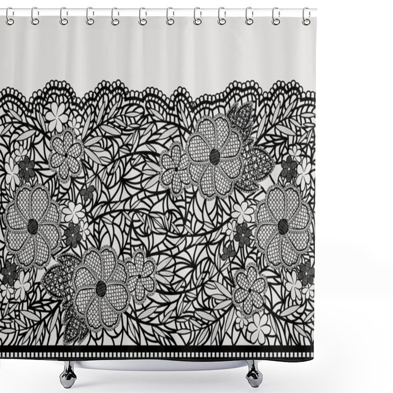 Personality  Lacy Black Seamless Pattern Of Flower Ribbon. Shower Curtains