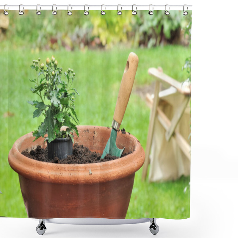 Personality  Potting A Seedling In A Pot Of Daisies Shower Curtains