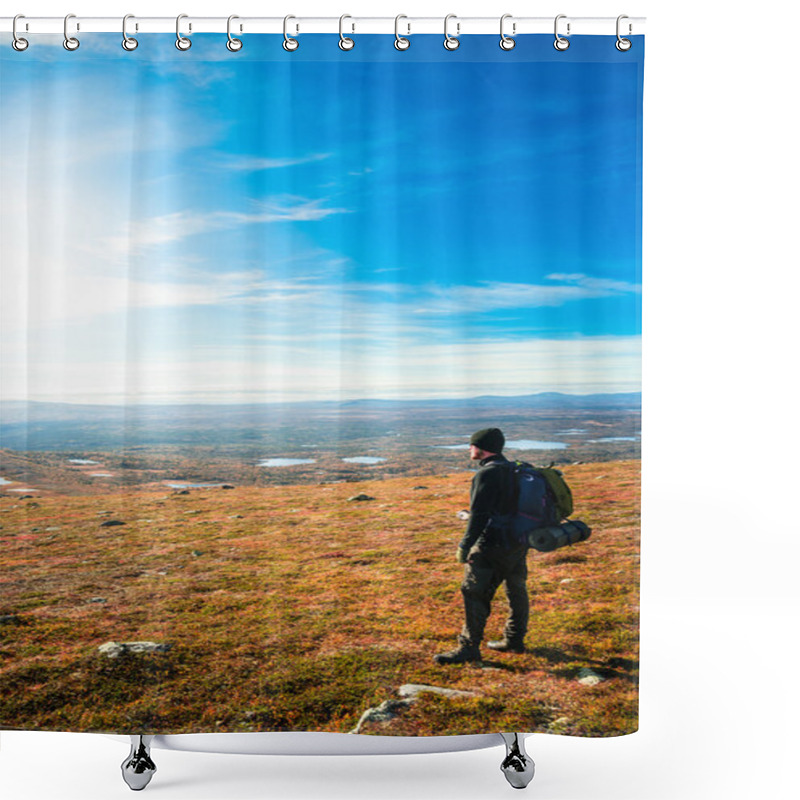 Personality  Young Man At The Top  Looking Out Over The View Shower Curtains