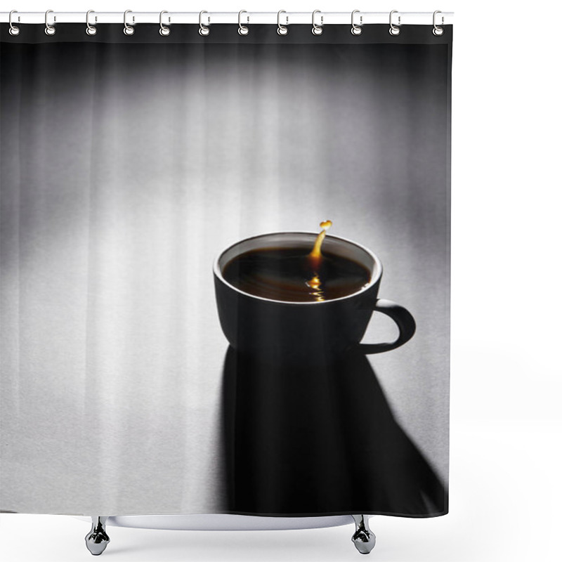 Personality  Cup Full Of Coffee With Drop On Dark Textured Surface Shower Curtains