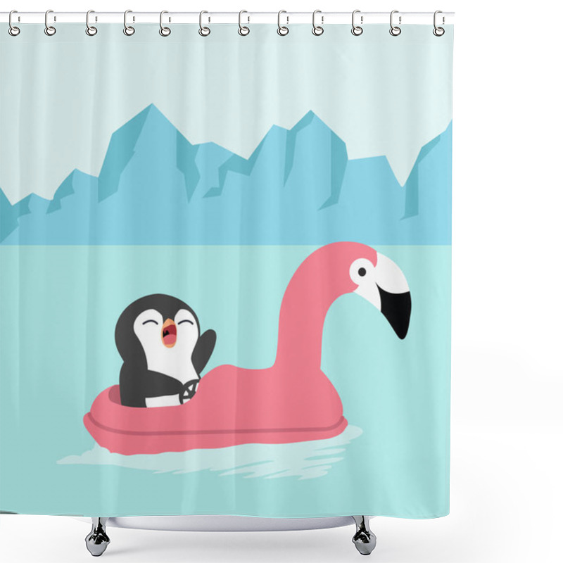 Personality  Cartoon Penguin Riding Flamingo Boat Shower Curtains