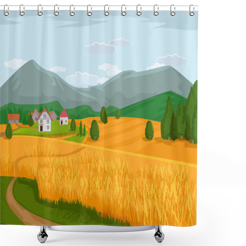 Personality  Vector Village Flat Cartoon Illustration Shower Curtains