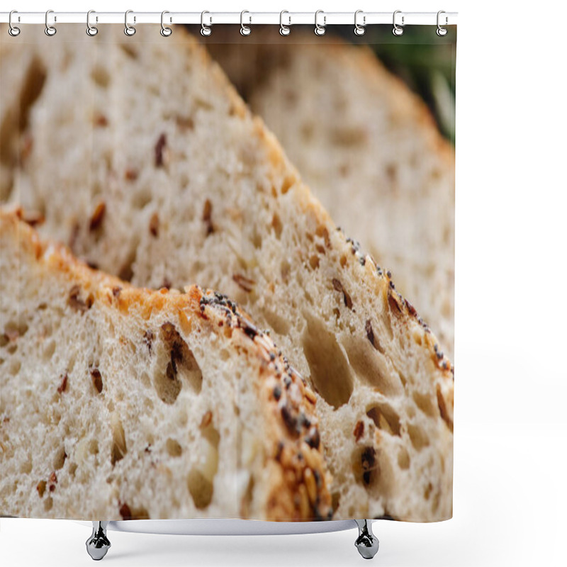 Personality  Close Up View Of Fresh Sliced Grain Bread With Seeds Shower Curtains