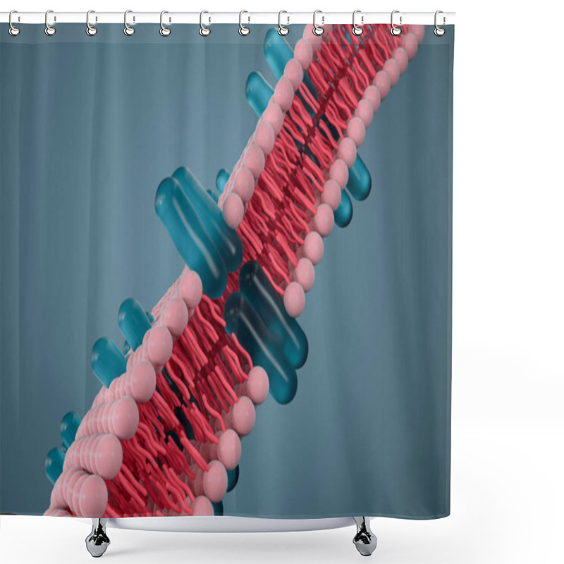 Personality  Cell Membrane And Biology, Biological Concept, 3d Rendering. Computer Digital Drawing. Shower Curtains