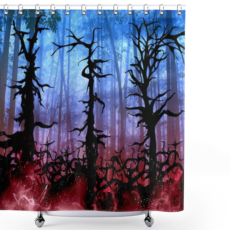 Personality  Dark Halloween Woods Background With Twisted Trees Shower Curtains