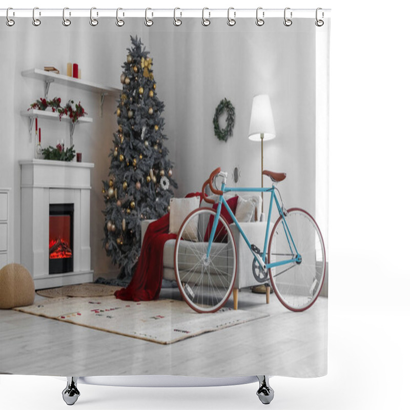 Personality  Interior Of Living Room With Bicycle, Sofa And Christmas Tree Shower Curtains