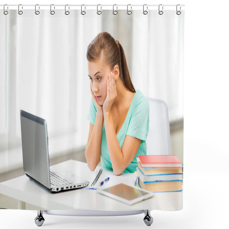 Personality  Stressed Student With Computer At Home Shower Curtains