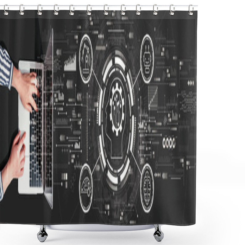 Personality  Future Technology Concept With Person Using A Laptop Shower Curtains