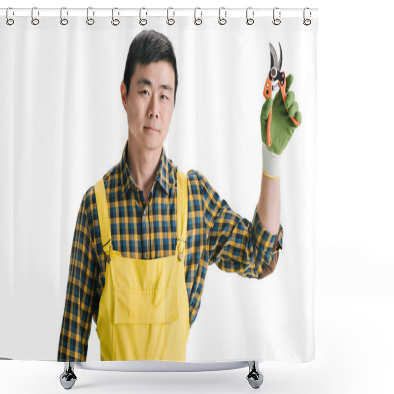 Personality  Handsome Asian Gardener With Secateurs Shower Curtains