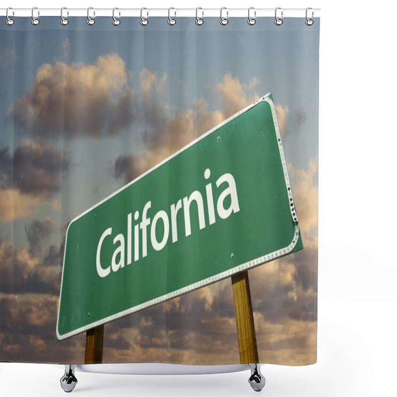 Personality  California Green Road Sign Over Sky Shower Curtains