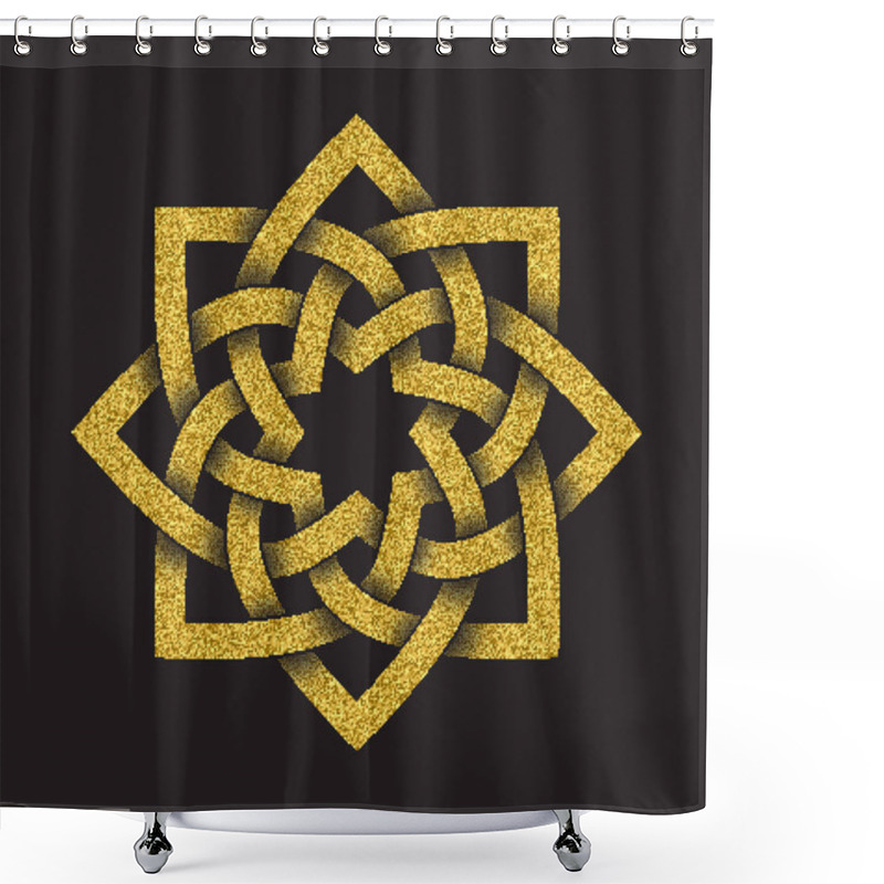 Personality  Golden Glittering Logo Symbol In Celtic Style On Black Background. Tribal Symbol In Octagonal Star Form. Gold Stamp For Jewelry Design. Shower Curtains