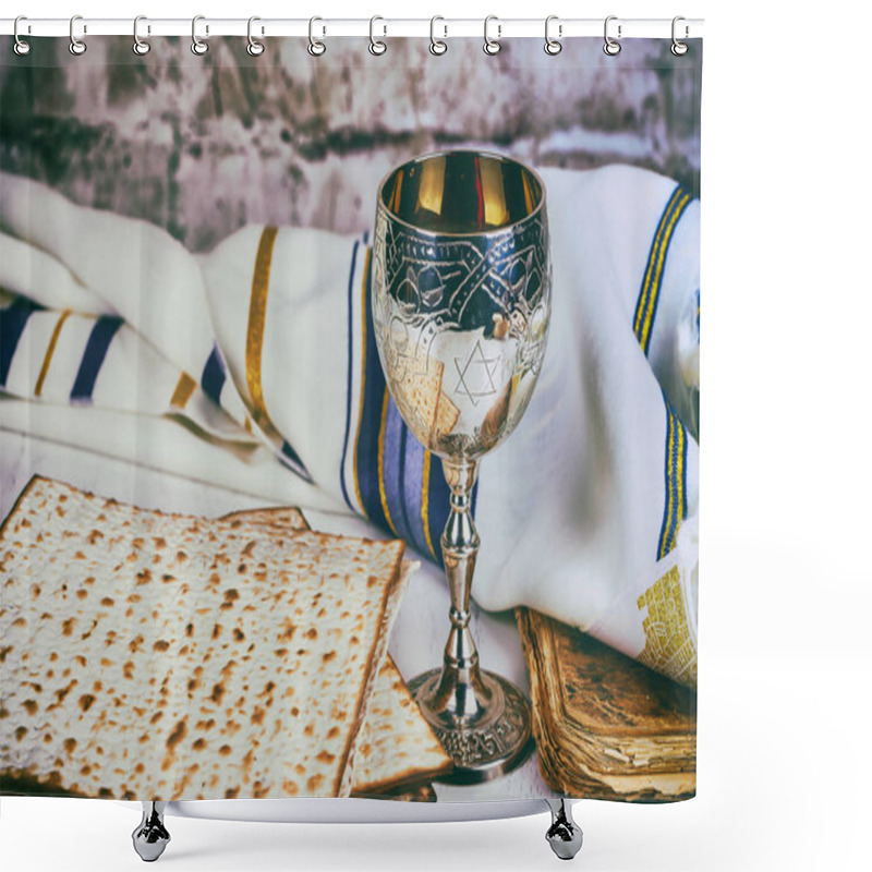 Personality  Matzo For Passover With Metal Tray And Wine On Table Shower Curtains