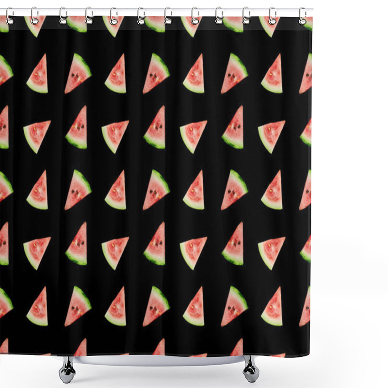 Personality  Background Pattern With Red Ripe Watermelon Slices Isolated On Black Shower Curtains