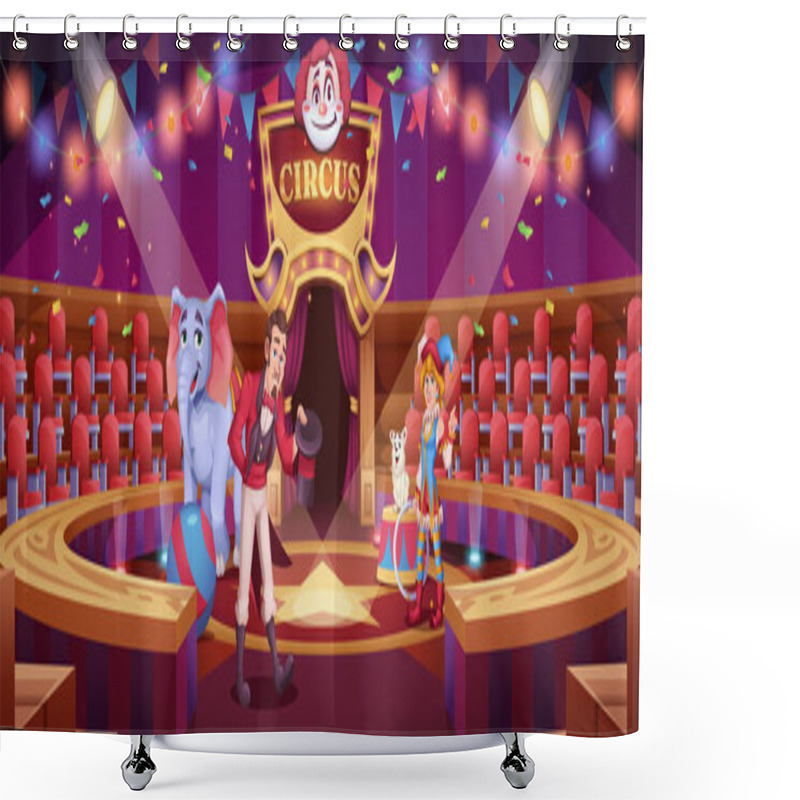 Personality  Circus Show With Animal Handler Man And Clown Woman Shower Curtains