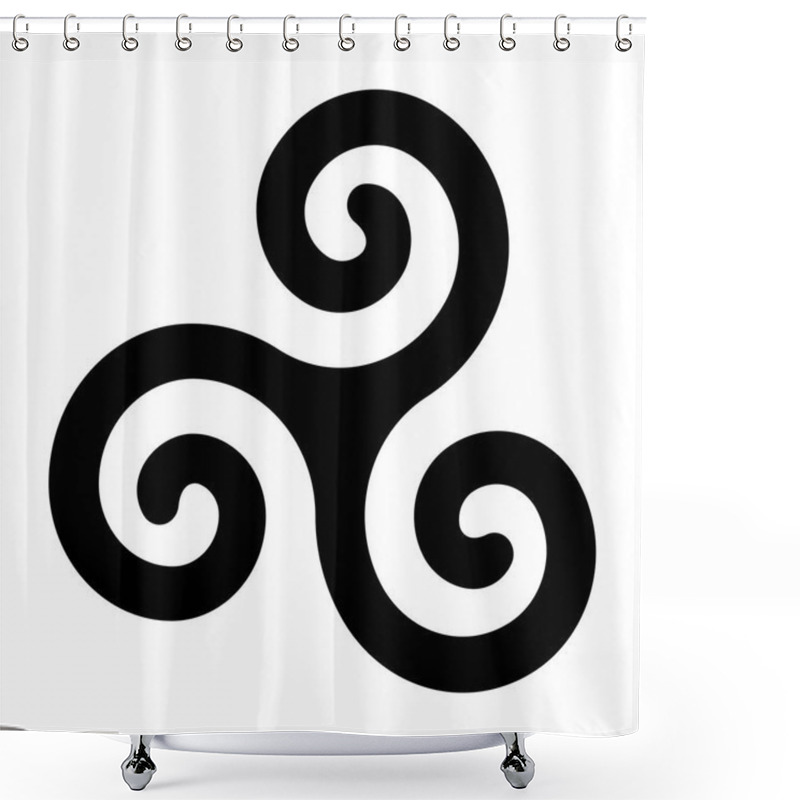 Personality  Black Celtic Spiral Triskele On White Background. Triskelion. A Motif Consisting Of A Triple Spiral Exhibiting Rotational Symmetry. Three Twisted And Connected Spirals. Isolated Illustration. Vector. Shower Curtains